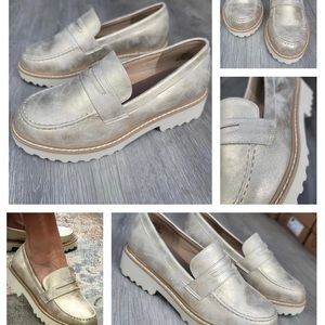 Gold metallic loafers TTS Corkys brand easy on/off